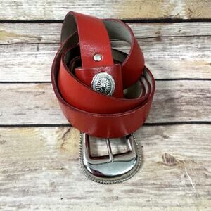Vintage Red and Silver Leather Western Concho Belt